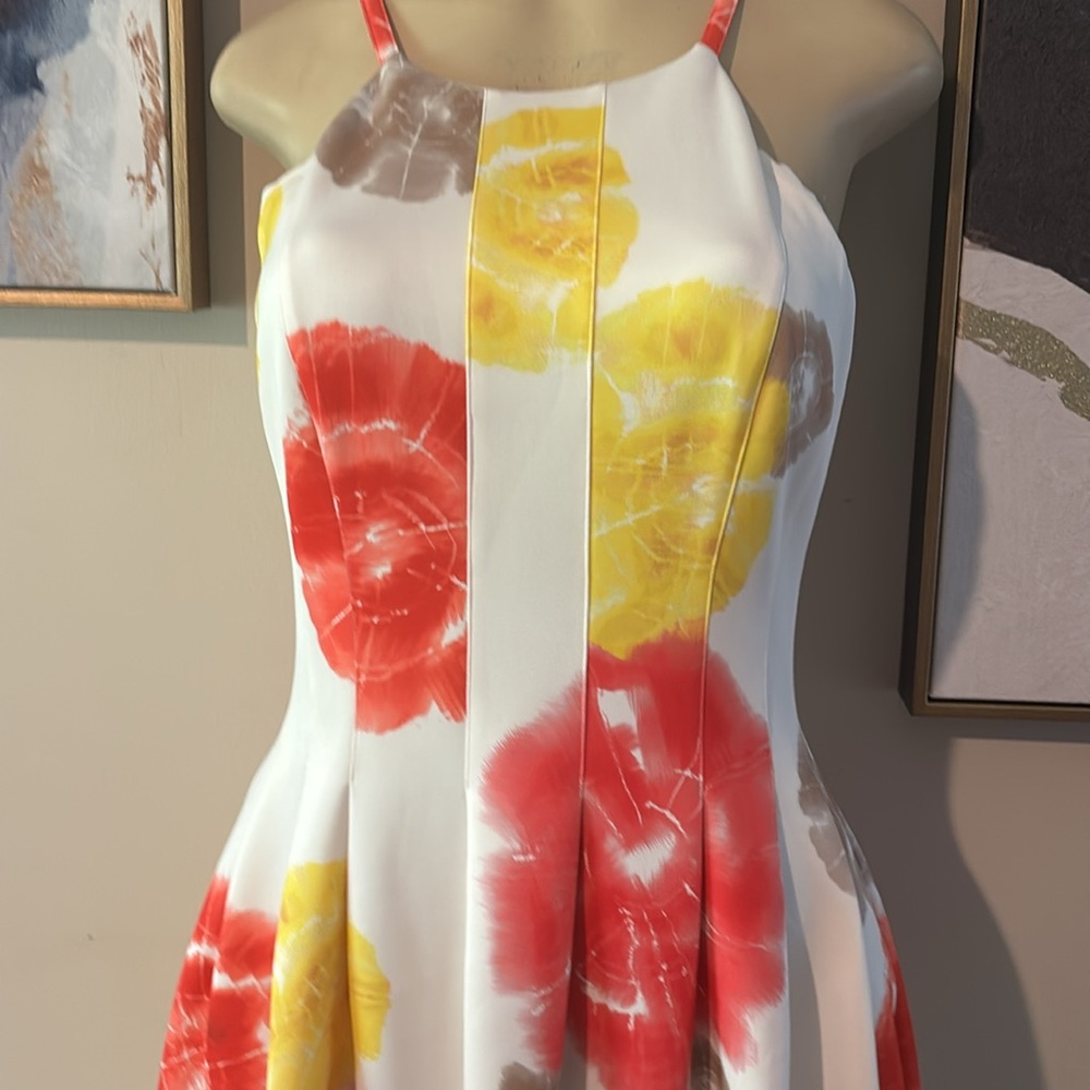 Calvin Klein Floral White Pink Red Coral Yellow Scuba Dress size 6 - Picture 5 of 7